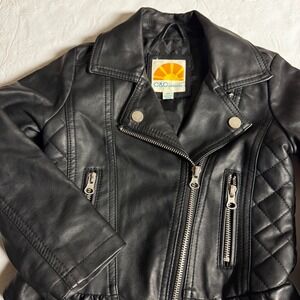 C&C California Toddler Girls Black Faux Leather Moto Jacket Ruffle Hem 3T
